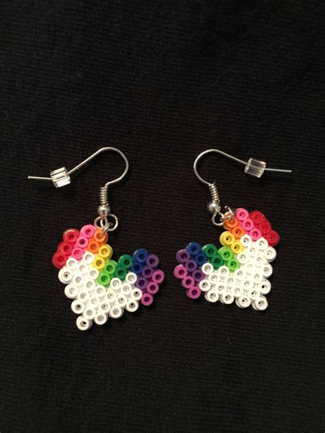 Rainbow Heart Perler Earrings Etsy Perler Earrings Perler Beads