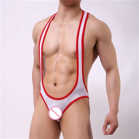 Mesh Men Undershirt Underwear Sexy Wrestling Suit Men Bodysuit Mankini