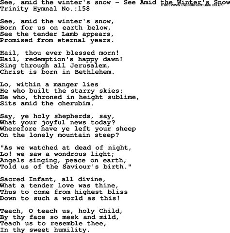 Trinity Hymnal Hymn See Amid The Winter S Snow See Amid The Winter S Snow Lyrics Midi And PDF