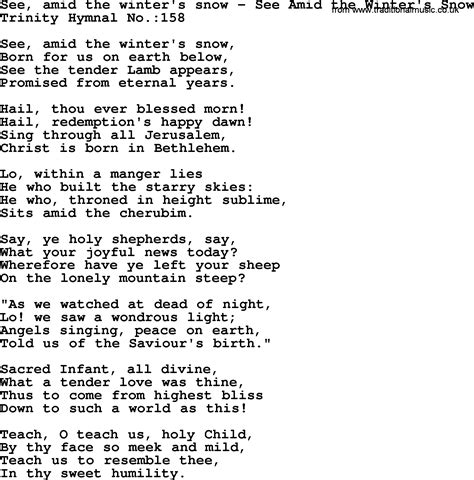 Trinity Hymnal Hymn See Amid The Winter S Snow See Amid The Winter S Snow Lyrics Midi And Pdf