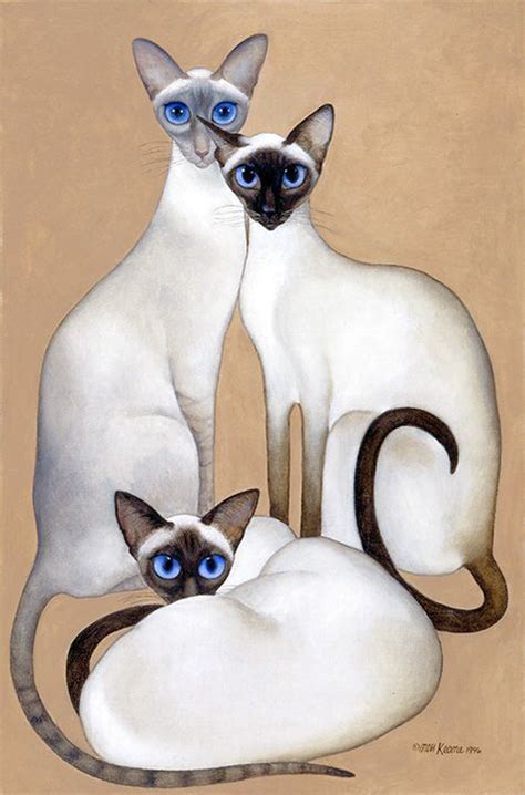 3 Siamese Margaret Keane Mdh 1996 Open Print On Giclee Cat Artwork