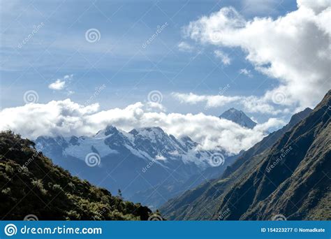 Green Mountains With Snow Covered Peaks Andes Peru Stock Image