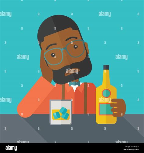 Sad African Man Alone In The Bar Drinking Beer Stock Vector Image And Art