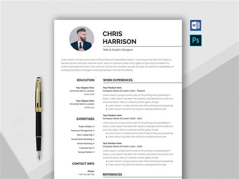Professional Resume Template Word And Psd Format 2020