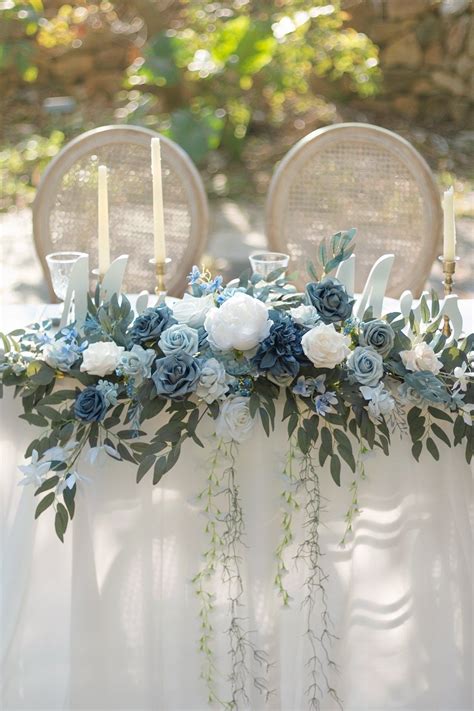 Flower Swag And Tablecloth Set For Sweetheart Table Dusty Blue And Navy