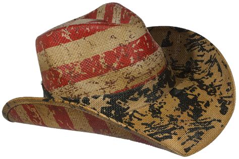 Tan Western Toyo Straw Distressed Usa Flag Cowboy Hat W Elastic
