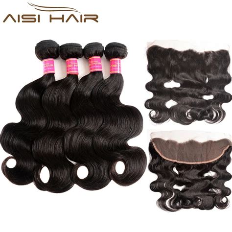 Brazilian Body Wave Hair Bundle With Lace Frontal 4 Bundles With Lace Closure Free Part 100 Non