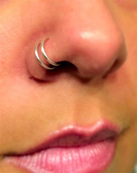 18g Double Nose Ring For Single Pierced Nose Hoops Thick Etsy Fake Piercing Lip Jewelry