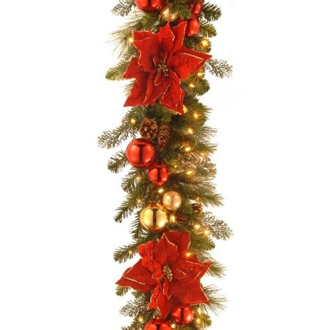 National Tree Company Outdoor Pre Lit 9 Ft Poinsettia Garland With