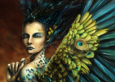 Peacock Woman Illustration Hd Wallpaper Wallpaper Flare