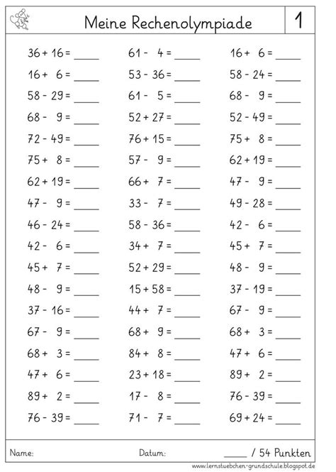 Hier Eine Rechenolympiade F R Den Zahlenraum Bis Mit Plus Und Minusaufgaben Hier Finden