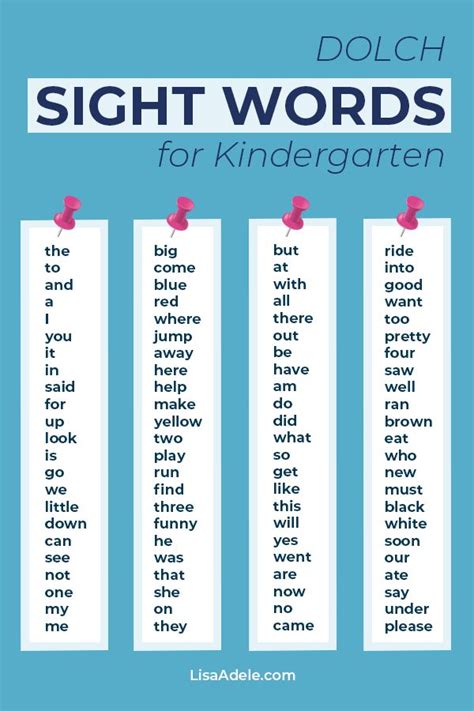 Dolch Sight Words List For Preschool And Kindergarten Sight Words