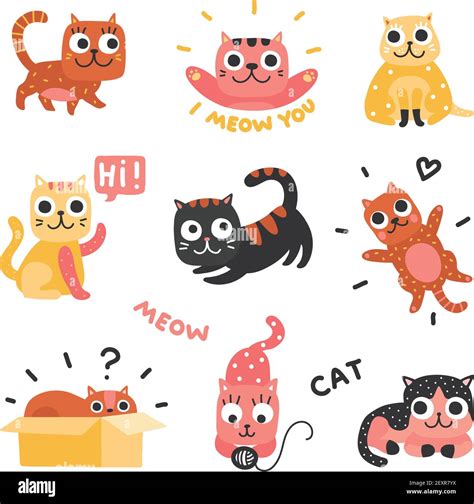 Cartoon Cats Funny Kittens Of Different Colors Funny Lazy Cat