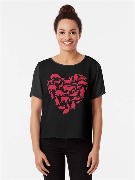 Valentines Day Animal T Shirt Heart Funny I Love Animals Tee Chiffon