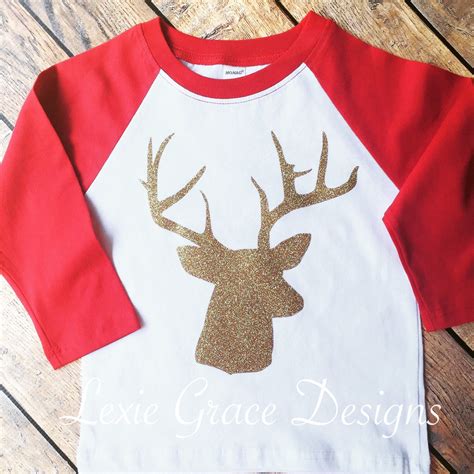 Gold Glitter Reindeer Red Raglan Shirt For Christmas Or