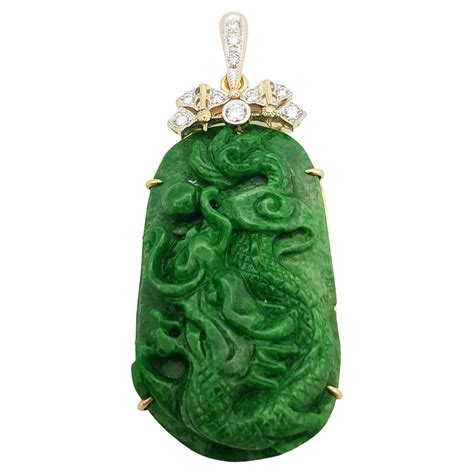 Carved Jade With Diamond Pendant Set In Karat White Gold Settings