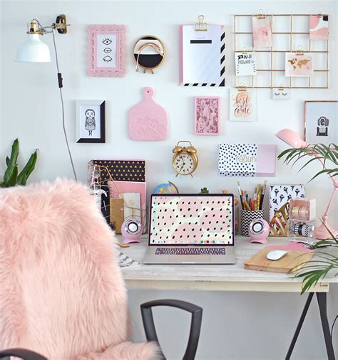 Pink Black And White Office With Rose Gold Details Pink Bedroom