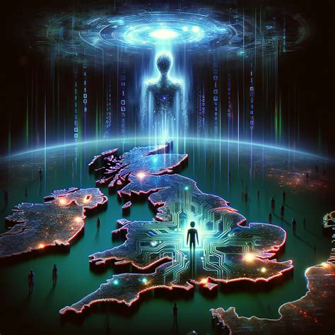 DALL·E 2024 02 04 19.51.18 An Abstract Representation Of Artificial Intelligence As A Looming Ethereal Presence Over A Stylized Map Of The United Kingdom Symbolizing The Idea .webp