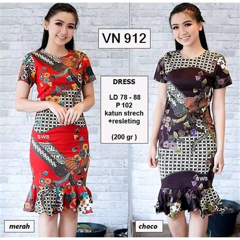 Kemeja batik lengan panjang (11). Jual Dress Batik Wanita Modern Baju Kerja Batik Dress ...