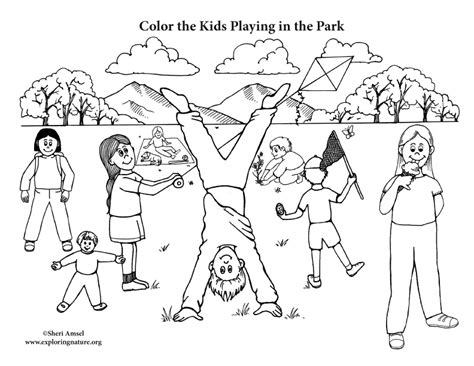 Kids Playing In The Park Coloring Page