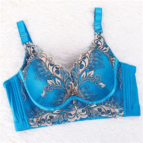 Women Elegant Embroidery Plunge Adjustable Push Up Underwire Bras At