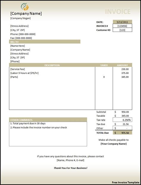 Free Invoice Template Free Words Templates