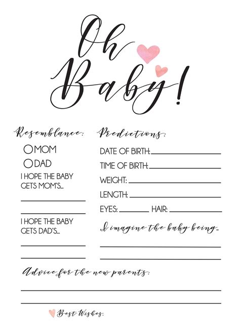 Baby Shower Prediction And Advice Cards Free Printable
