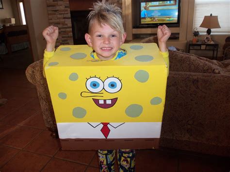 His buddy went as mermaid man, and i wish i had a photo of them together. Homemade SpongeBob costume made from a box! | Spongebob ...