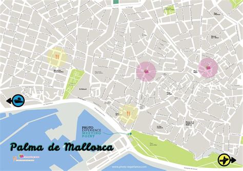 Este mapa muestra ciudades, pueblos, balnearios, autopistas, carreteras principales, caminos secundarios, playas, balnearios, castillos, cuevas, iglesias, faros, aeropuertos, museos, centros de información turística, puntos de interés, atracciones turísticas. #mapa del centro de #Palma de #Mallorca que incluye ...