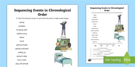 Sequencing Events In Chronological Order Activity Sheet Learning From