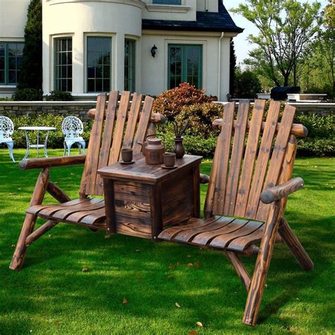 All our patio chairs look good and stand the test of time, and many of them are stackable, too. Outdoor Patio 2 person Double Adirondack Wood Bench Chair ...