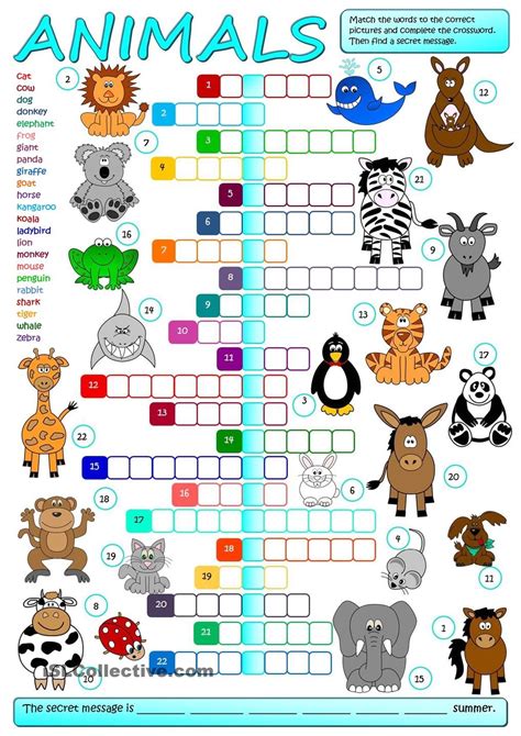Printable spanish numbers crossword puzzles svc technologies. Animals - crossword | Teaching english, English classroom ...