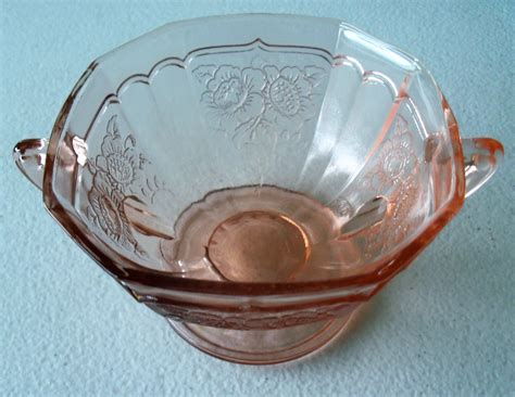 Pink Depression Glass Etched Sugar Bowl Etsy