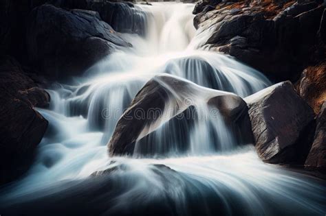 Long Exposure Of Rushing Waterfall The Flow Of Water Blurred And
