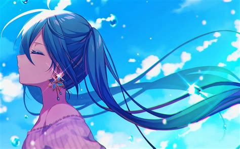 1080p Free Download Hatsune Miku Blue Sky Vocaloid Girl With Blue