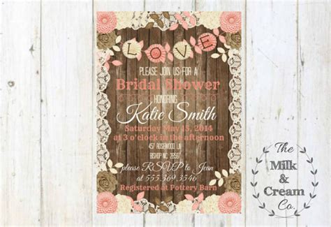 Shabby Chic Rustic Bridal Shower Invite Invitation With Flowers