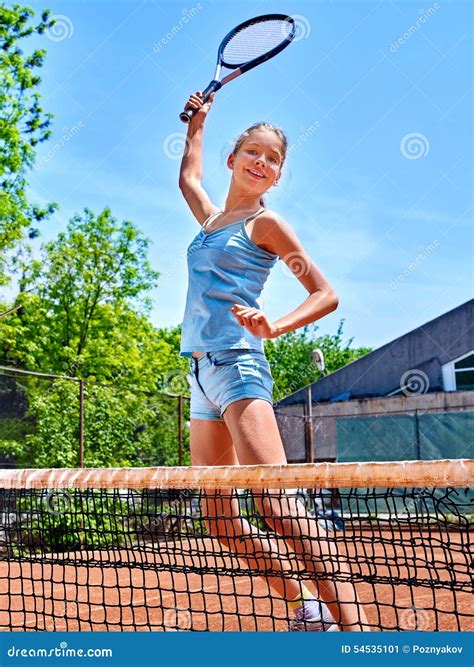 Girl Sportsman With Racket And Ball On Tennis Stock Image Image Of Enjoyable Game 54535101