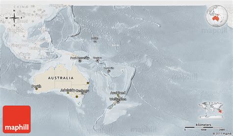 Shaded Relief 3D Map Of Australia And Oceania Lighten Semi Desaturated