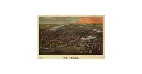 Pictorial Map Of New York City 1873 Poster Zazzlenl