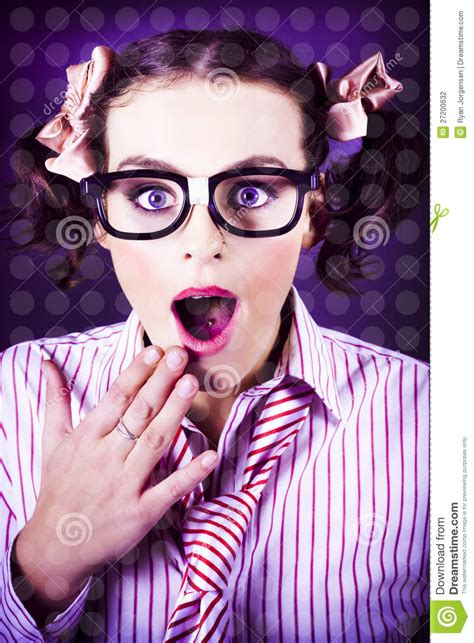 Attractive Young Nerd Girl With Surprised Look Stock Photo Image Of