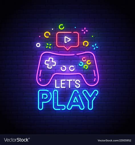 Lets Play Neon Sign Game Logo Royalty Free Vector Image