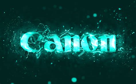 Download Wallpapers Canon Turquoise Logo 4k Turquoise Neon Lights