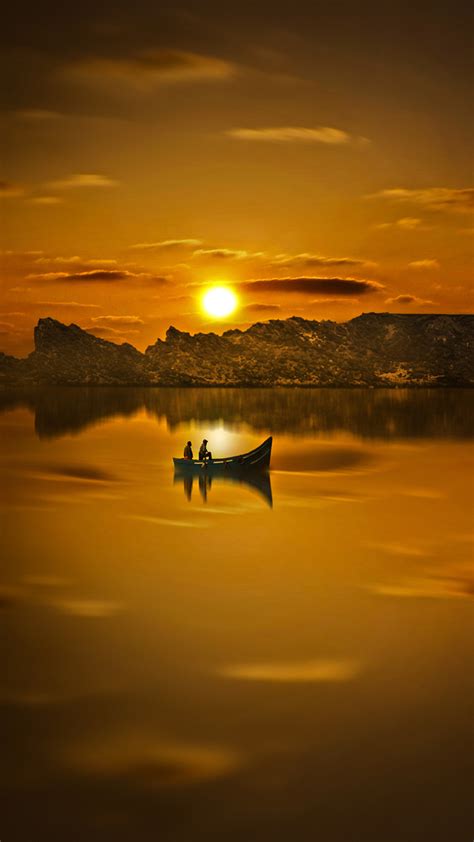 1080x1920 1080x1920 Boat Evening Lake Sunset Silhouette