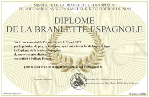 Diplome De La Branlette Espagnole