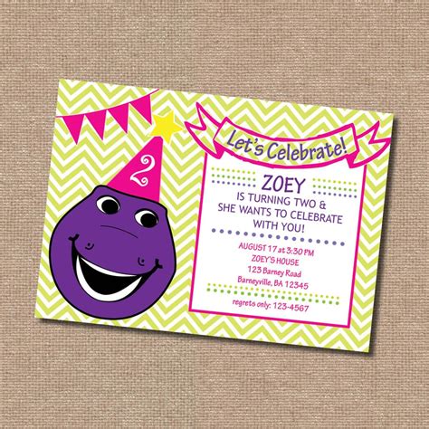 Barney Birthday Invitation Barney Birthday Barney Birthday Party