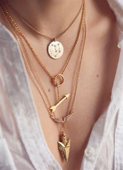 Women Ladies Chains And Necklaces Cheap Gold Multi Layer Necklace Sexy Circular Arrow Angel Wing