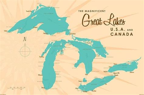 Great Lakes Lake Map Wall Mural Murals Your Way Lake Map Art Great