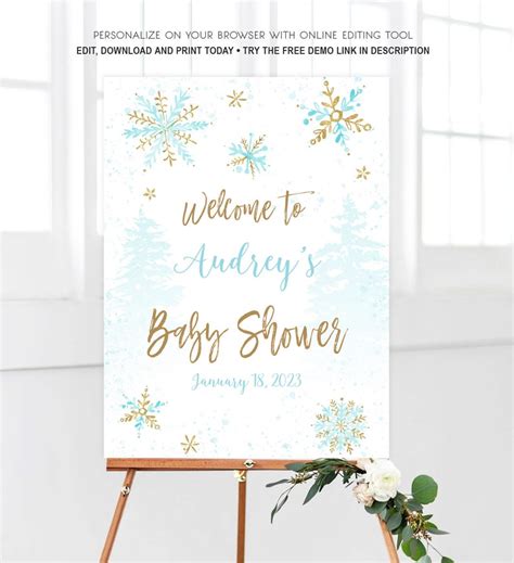 Winter Snowflake Baby Shower Welcome Sign Editable Name And Etsy