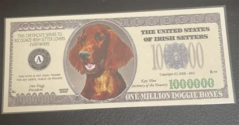 New Irish Setter Million Dollar Bill Play Funny Money Novelty Note
