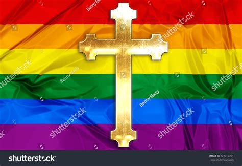 Illustration About Colorful Rainbow Flag And A Golden Catholic Church